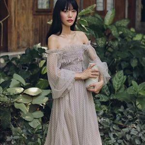 NWOT Since Then Dot print off shoulder maxi dress